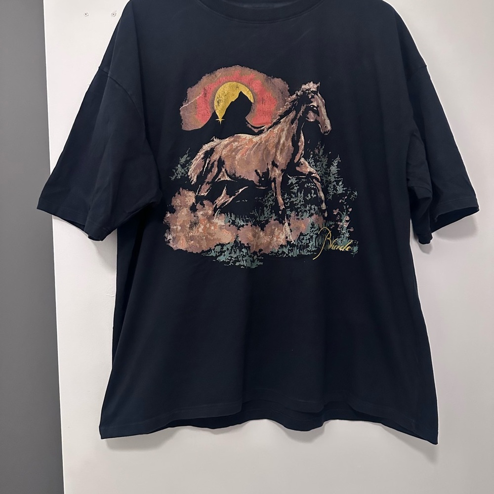 Rhude Black Crewneck Tee with Minimal Logo Tag